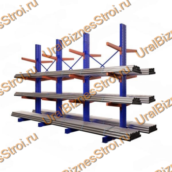 Стеллаж консольный двусторонний 3500x1150x2020 мм тяжелый 5 ярусов - uralbiznesstroi.ru – Омск