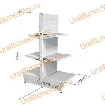 Торговый островной стеллаж 1450*500*900 3 полки - uralbiznesstroi.ru – Омск